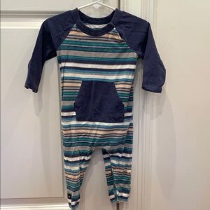 Tea Collection Blue and Orange Striped Baby Romper Size 9-12 Months